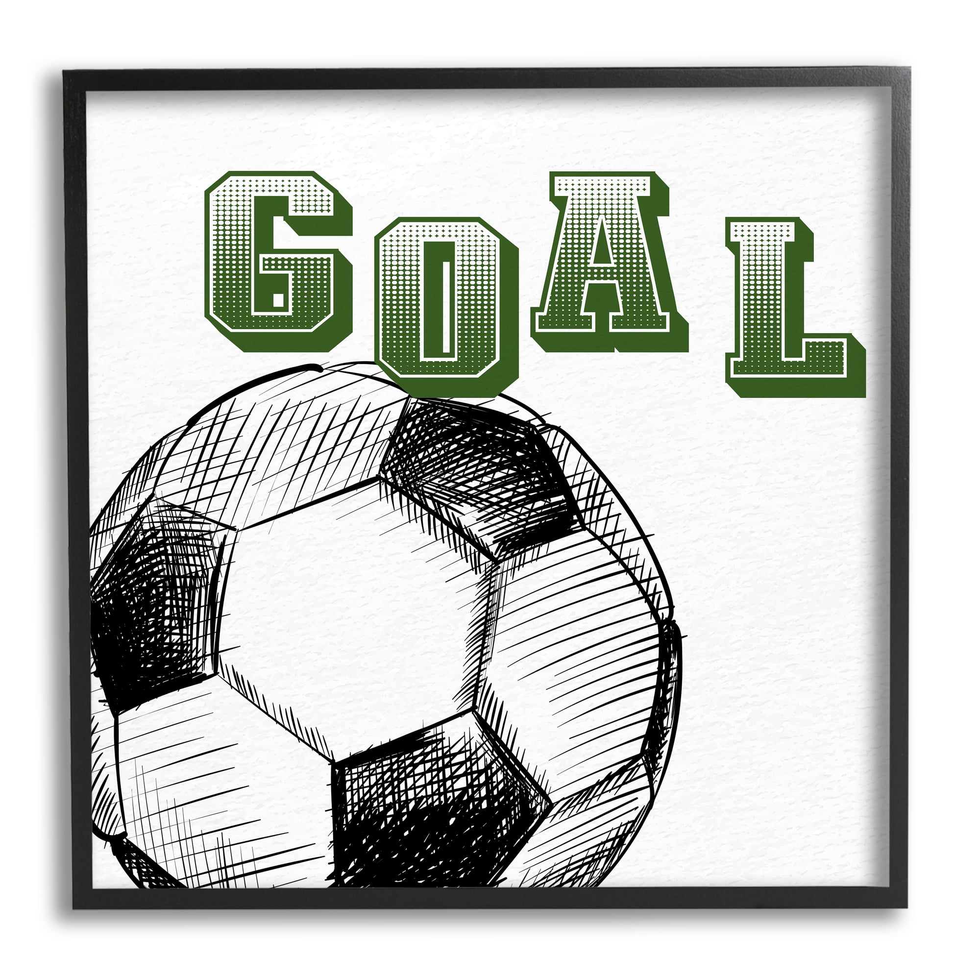 Goal Soccer Ball Sports Green Varsity Typography Sports Framed Art Print Wall Art, 17x17