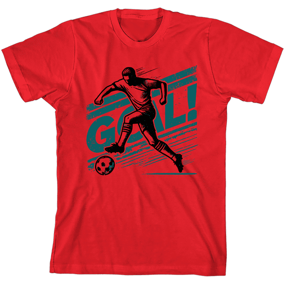 "Goal!" Soccer Sports Youth Red Crew Neck Short Sleeve Tee-Small