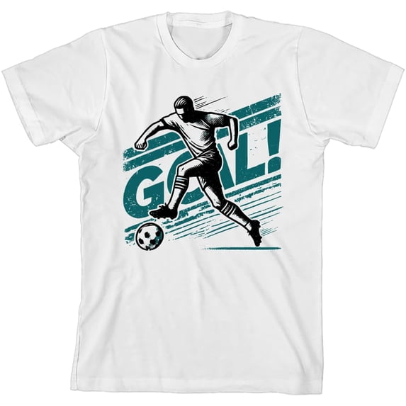 "Goal!" Soccer Sports Youth White Crew Neck Short Sleeve Tee-XXL