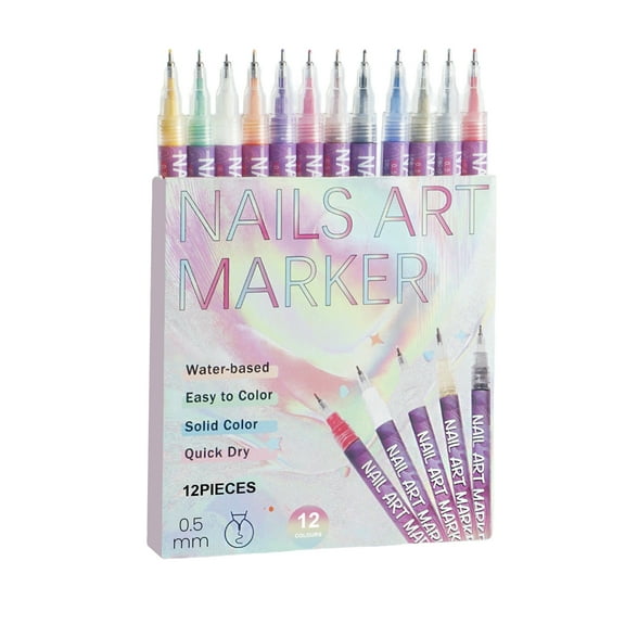 Goalintent 12 Colors Nail Art Pens Set, Nail Polish Markers, 2025 New 3D Polish DIY Nail Art Marker Drawing Painting Liner Pen, Quickly Dry Nail Art Nail DIY Decoration for Home Salon