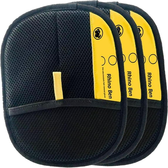 Goalintent Pet Hair Remover, Rhino Ben Pet Hair Remover, Reusable Electrostatic Gloves Pet Hair, Pet Double-Sided Grooming Glove for Couch, Furniture, Carpet, Car Seat (3PC)