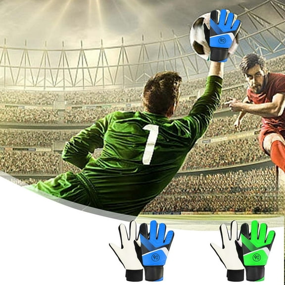 Goalkeeper Gloves for Soccer | Reinforced Rubber Impact Protection | Adjustable Wrist Strap | Comfortable Fit | Durable Cloth Material | Green/Blue | S/M/L | 2-Pack | 15-18cm