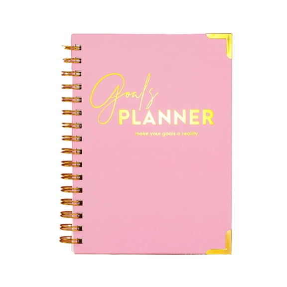 Goals Weekly Planner Notebook with Spiral Binding, English Version Target Planner for Time Management and Productivity, Daily Agenda Organizer B#047 Pink
