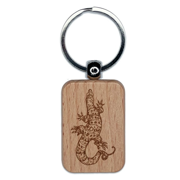 Goanna Monitor Lizard Reptile Rectangle Keychain Charm Tag - Engraved Wood