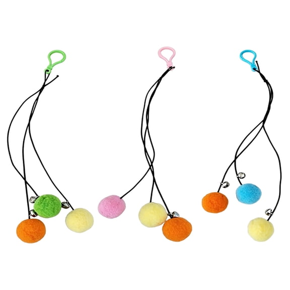 Goasio 3Pcs Hanging Cat Ball Toy, Cats Pom Poms Toy, Interactive Cat Toy with Bells, Soft Fuzzy Cat Ball for Indoor Cats Relieves Boredom And Anxiety