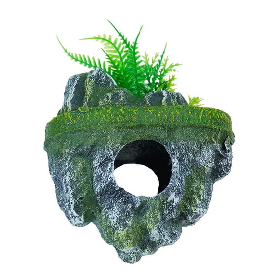 Goasio Floating Rock Aquarium Decoration, Realistic Moss Rock Ornament with Cave, Fish Tank Hideout Shelter for Betta Guppy Shrimp