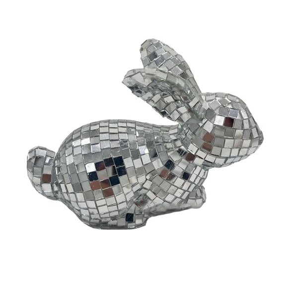 Goasio Mirror Disco Ball Rabbit Figurine Mirror Ball Sitting Bunny Figurine Easter Wedding Party Home Office Desktop Decoration Ornament