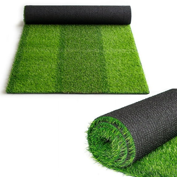 Goasis Lawn Artificial Grass Rug 14x57 FT, 0.8" Pile Height Zebra Stripe Synthetic Grass Mat with Drainage Holes