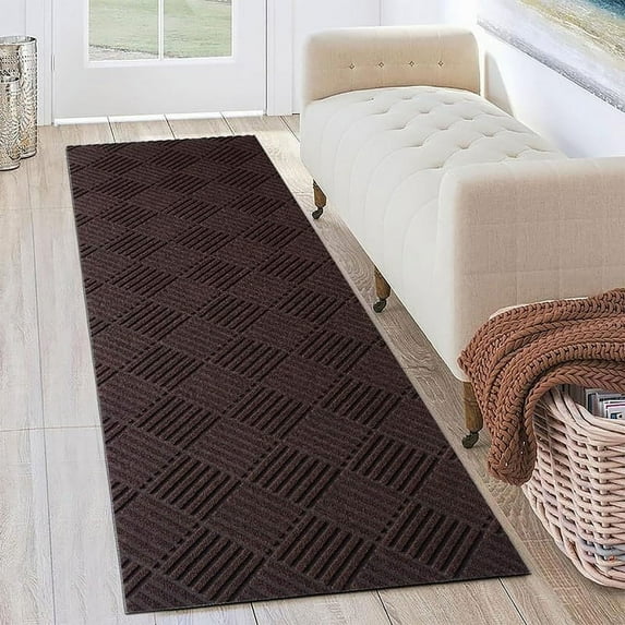 Goasis Lawn Brown Runner Rugs 2'x 6' Indoor Non-Slip Carpet for Hallway Porch Entryway Garage