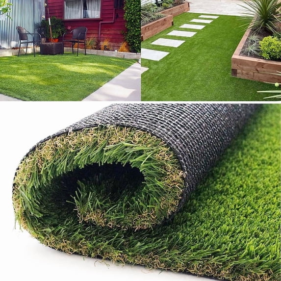Goasis Lawn Extra Thick Artificial Grass Turf Indoor Outdoor Synthetic Grass Rug, 10' x 12', Green