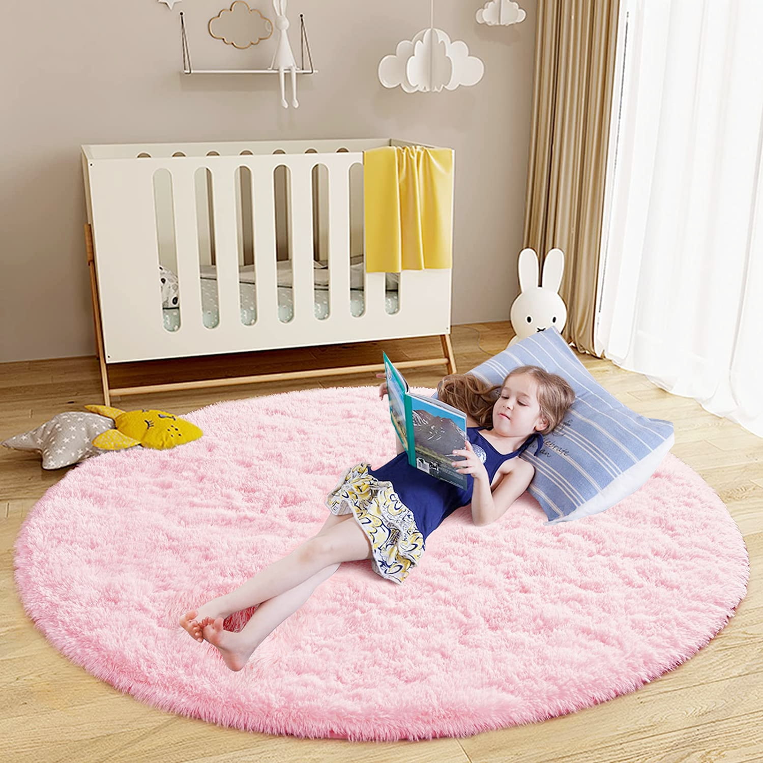 Goasis Lawn Super Soft Round Rug for Bedroom, Fluffy Round Kids Rug and