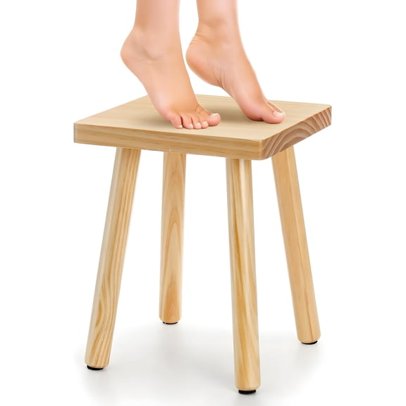 Goaste 9.5 Inch Wooden Step Stool, Solid Square Sitting Stools for Adults Kids, Multi-Purpose Short Chair Perfect Matched Sensory Table, 4-Legged Small Foot Rest Stool for Playroom, Kitchen, Bedroom
