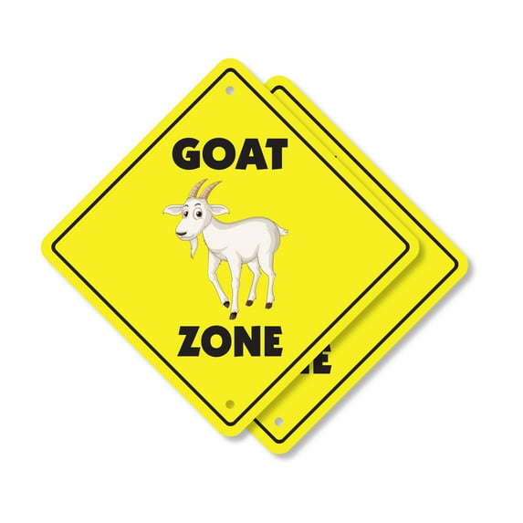 Goat (2 Pack) Plastic Crossing Sign - 10 Inch X 10 Inch Xing Sign Gift Animal Farm Pet Livestock Funny Rustic Decor Nature Cute Loyal Playful Fun