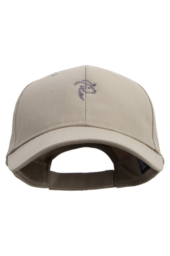 Goat Animal Embroidered Low Profile Structured Cap - Khaki OSFM