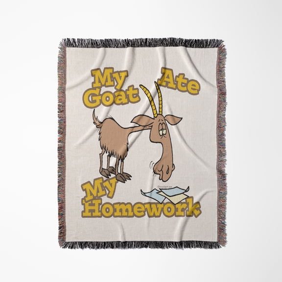 Goat Ate My Homework Cartoon, Woven Blanket