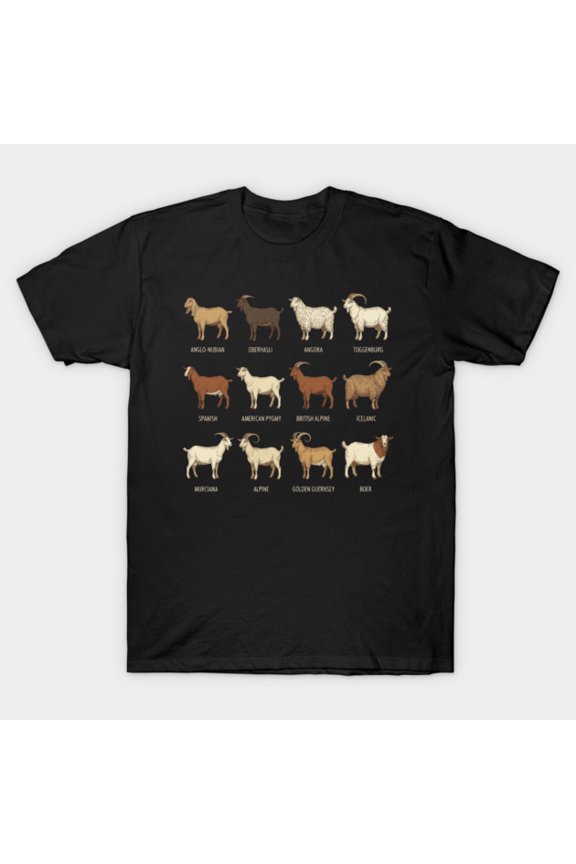 Goat Breeds Guide Retro Farm Life Livestock Identification Chart Unisex T-shirt, up to size 5XL