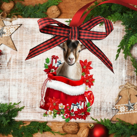 Goat Christmas Ornament – Holiday Farm Animal Gift & Wooden Xmas Tree Hanging Décor