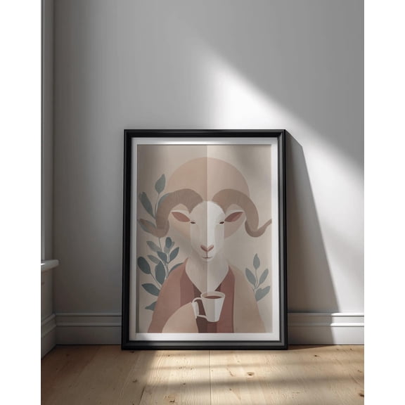 Goat Coffee Art Print: Modern Minimalist Animal Poster, Unframed Poster Size 12x18
