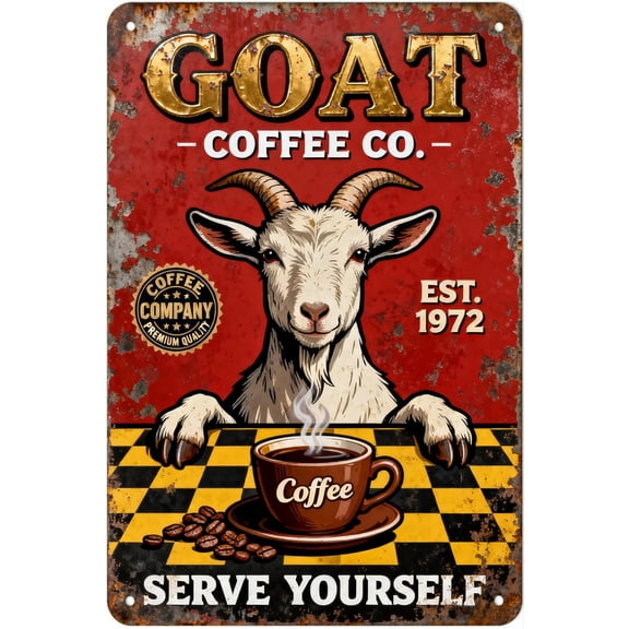 Goat Coffee Metal Tin Sign 8x12 Inch Retro Wall Decor for Man Cave Home Bar Kitchen Garage