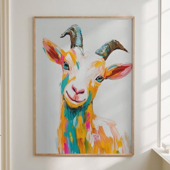 Goat Colorful Maximalist Eclectic Animal Portrait Print Nursery Animal Poster Decor Painting Wall Art #2840 Decor Wall Art