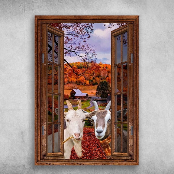Goat Couple - Window Autumn Scene 11 x 17 Inch Poster