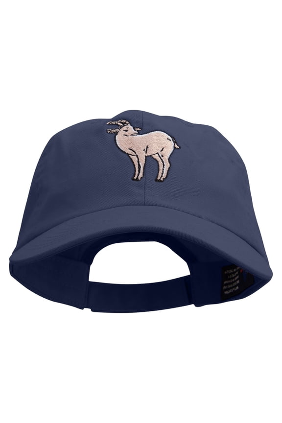 Goat Embroidered Low Profile Dyed Cotton Twill Cap - Navy OSFM