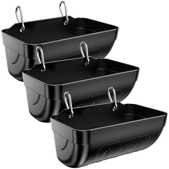 Goat Feeders Hanging, Chicken Waterer Feeder Trough for Poultry Livestock (3 * 3.5 Quart Black)