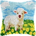 thumbnail image 1 of Goat & Flowers Latch Hook Pillow Kits for DIY Throw Pillow Cushion Embroidery Latch Hooking Pillowcase Kits with Preprinted Canvas Crochet Yarn Kits for Home Decor 17''X 17''(j34), 1 of 7