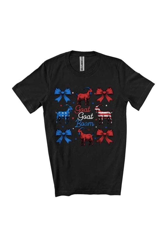 Goat Goat Boom; Amusing 4th of July Farmer Farm Animal Goat Lover; American Flag Patriotic Unisex T-Shirt
