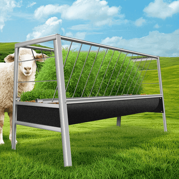 Goat Hay Feeder & Livestock Goat Feeder, Pasture Feeder with Rust-Resistant Frame, 77 Gallon, 59" L x 19.6" W x 33.4" H, Rubber Pan, for Sheep, Horses, Farms, Ranches, Calves