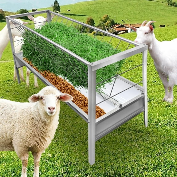 Goat Hay Feeder & Pasture Feeder, Galvanized Steel Frame, 77 Gallon Livestock Goat Feeder, 33.4" Height, for Cattle, Calves, Deer, Cow, Animal Farms