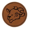 thumbnail image 1 of Goat Head 2.5" Faux Leather Round Engraved Iron-On Patch - Brown, 1 of 6