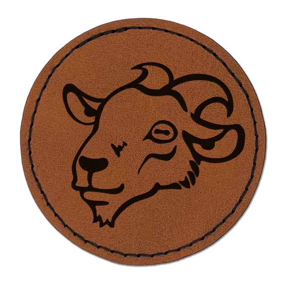 Goat Head 2.5" Faux Leather Round Engraved Iron-On Patch - Brown