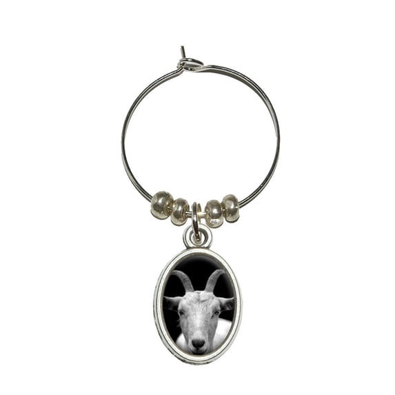 Goat Head - Black and White Oval Wine Glass Charm
