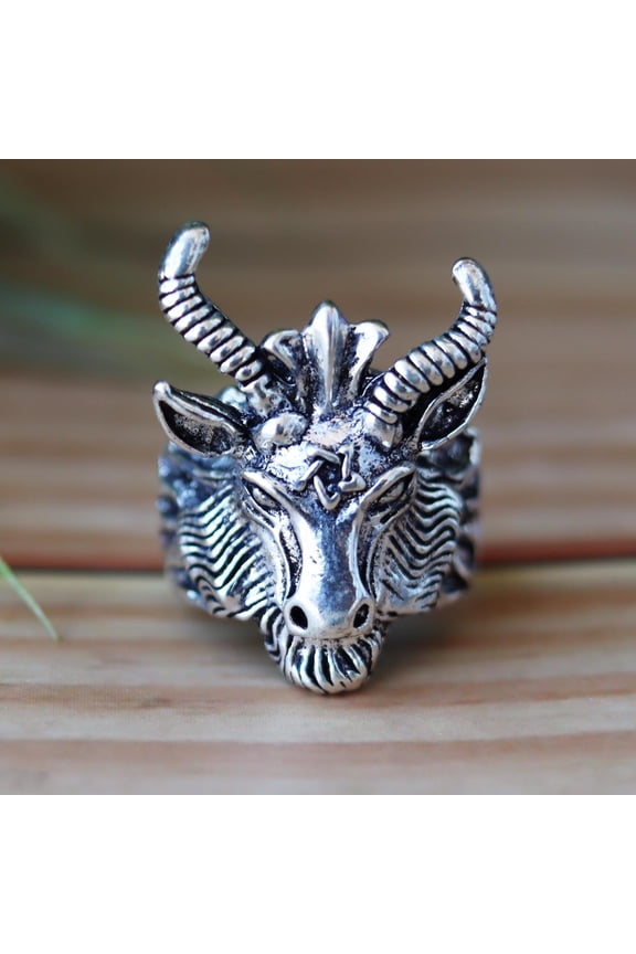 Goat Head Ring, 925 Silver Ring, Gothic Ring, Pagan Ring, Occult Jewelry, Horned Ring, Heavy Metal Jewelry, Wiccan Jewelry, Medieval Jewelry