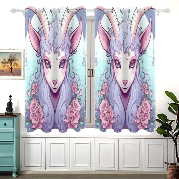 Goat Head Roses Flowers Black Out Curtains Aesthetic for Bedroom Living Room Sliding Glass Doors Kitchen Windows 2 panels set