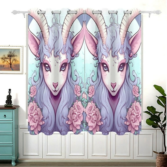 Goat Head Roses Flowers Blackout Curtain Panels 63x55in Drapes Privacy Assured for Living room Bedroom Bathroom 2 panels set