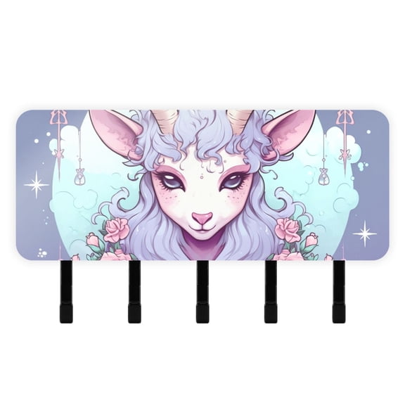 Goat Head Roses Flowers Mail Holder Organizer Wall Mount with Shelf Key Holder Key Rack with 5 Key Hooks for Wall Decorative