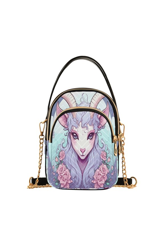 Goat Head Roses Flowers Women Quilting Handbags Shoulder Bag Cross Body Bag with Crossbody Strap Hobo Bags Chain Strap