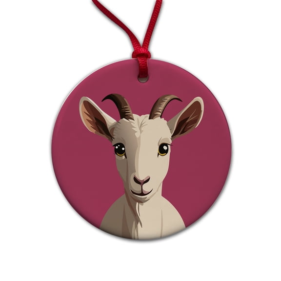 Goat Head Staring Cute Christmas Tree Holiday Round Ceramic Ornament
