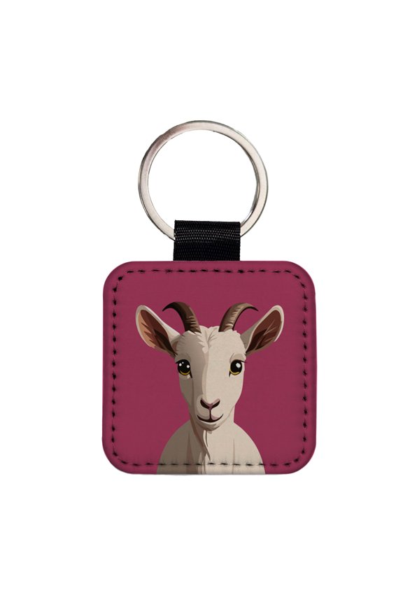 Goat Head Staring Cute Faux Leather Square Keychain