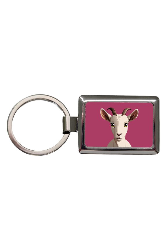 Goat Head Staring Cute Metal Rectangle Keychain