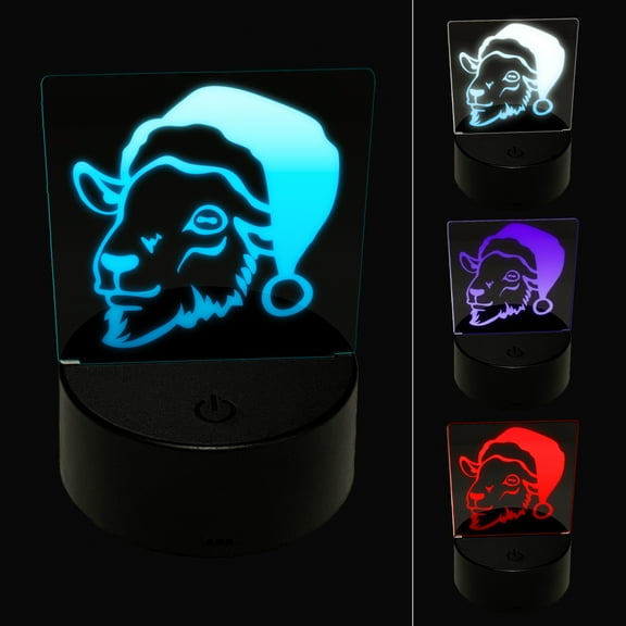 Goat Head with Santa Hat Christmas LED Night Light Sign 3D Illusion Desk Nightstand Lamp