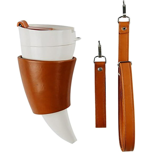 Goat Horns Coffee Mug, Horn Coffee Cup with Strap 230ML Steel Horn Cup, Creative Drinking Horn Mug Vacuum Cup Flask Tea Cups Travel Couple Water Bottle with Rope