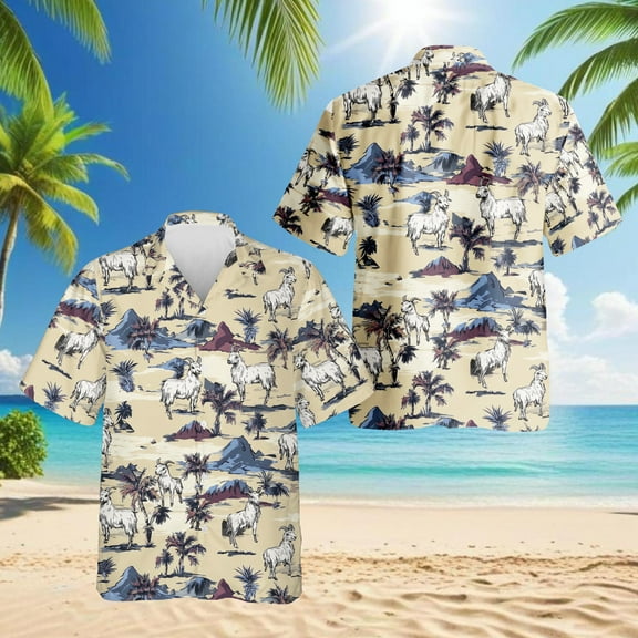 Goat Island Hawaiian Shirt for Men, Tropical Style, Button Down Summer Beach Short Sleeve, S-5XL