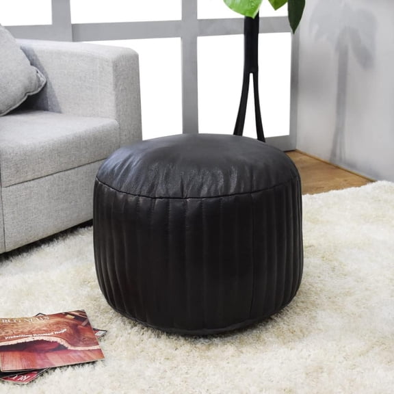 Goat Leather Handmade Eco-Friendly  Pouf,Recycled Cotton Filled