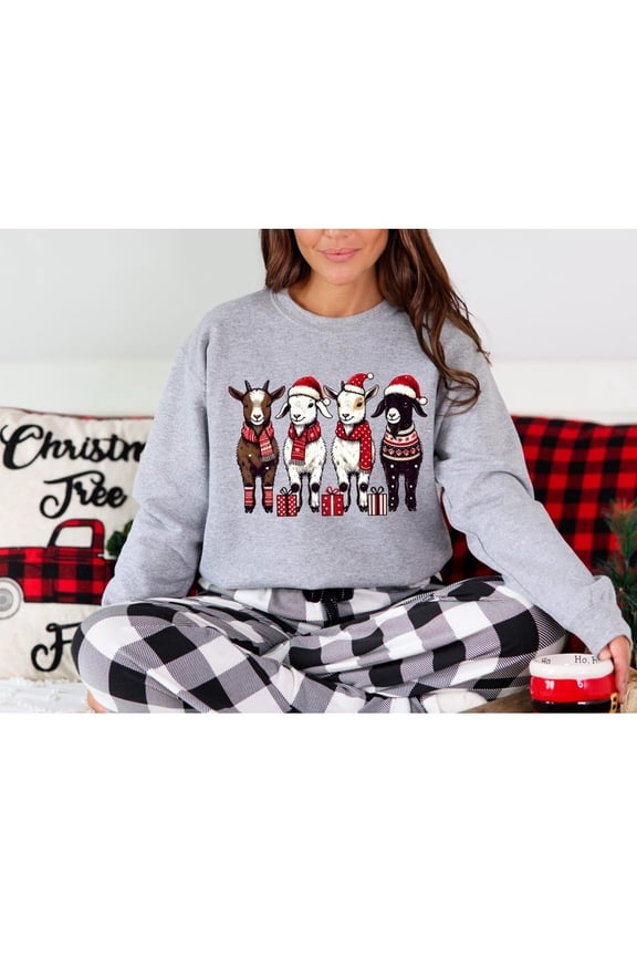 Goat Lover Christmas Sweatshirt Christmas Farm Animals Funny Goat Xmas Gift Sport Grey