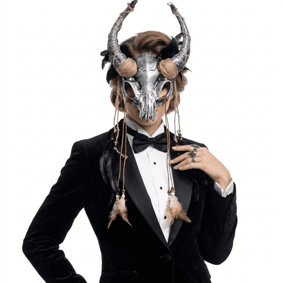Goat Masquerade Demon Devil Horn Mask Costume Halloween Party Adult Masks - Silver