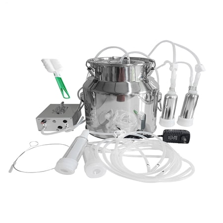 Goat Milking Machine, 14 L 304 Stainless Steel Bucket, Electric Automatic Pulsation Vacuum Milker, Portable Milker with Food-Grade Silicone Cups and Tubes, Adjustable Suction for Cows and Sheep