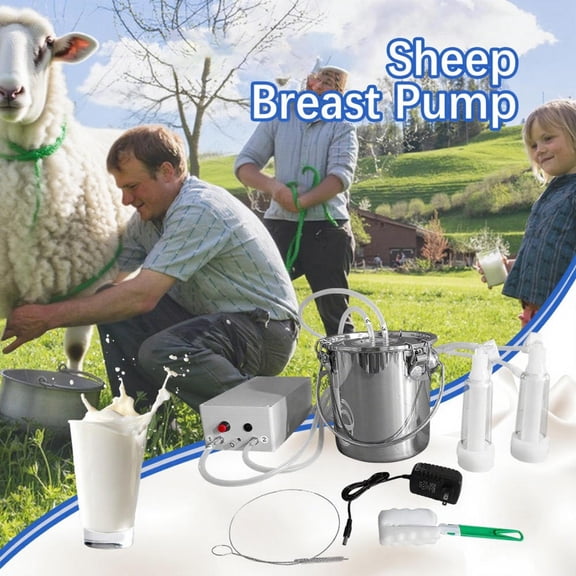 Goat Milking Machine, 3 L 304 Stainless Steel Bucket, Electric Automatic Pulsation Vacuum Milker, Portable Milker with Food-Grade Silicone Cups and Tubes, Adjustable Suction for Cows and Sheep